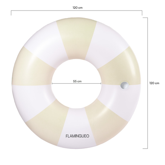Large beige donut pool float PVC 0,28 mm with striped design