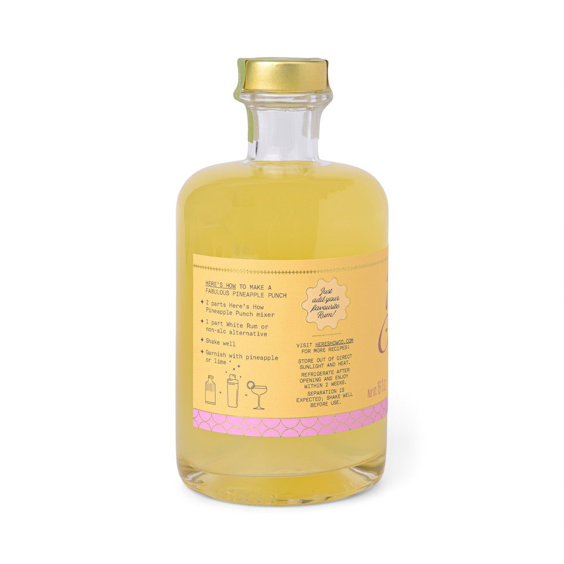 Here's How Piña Colada Cocktail Mix 500ml σε κομψό γυάλινο μπουκάλι, μη αλκοολούχο μίγμα για κοκτέιλ και mocktails.