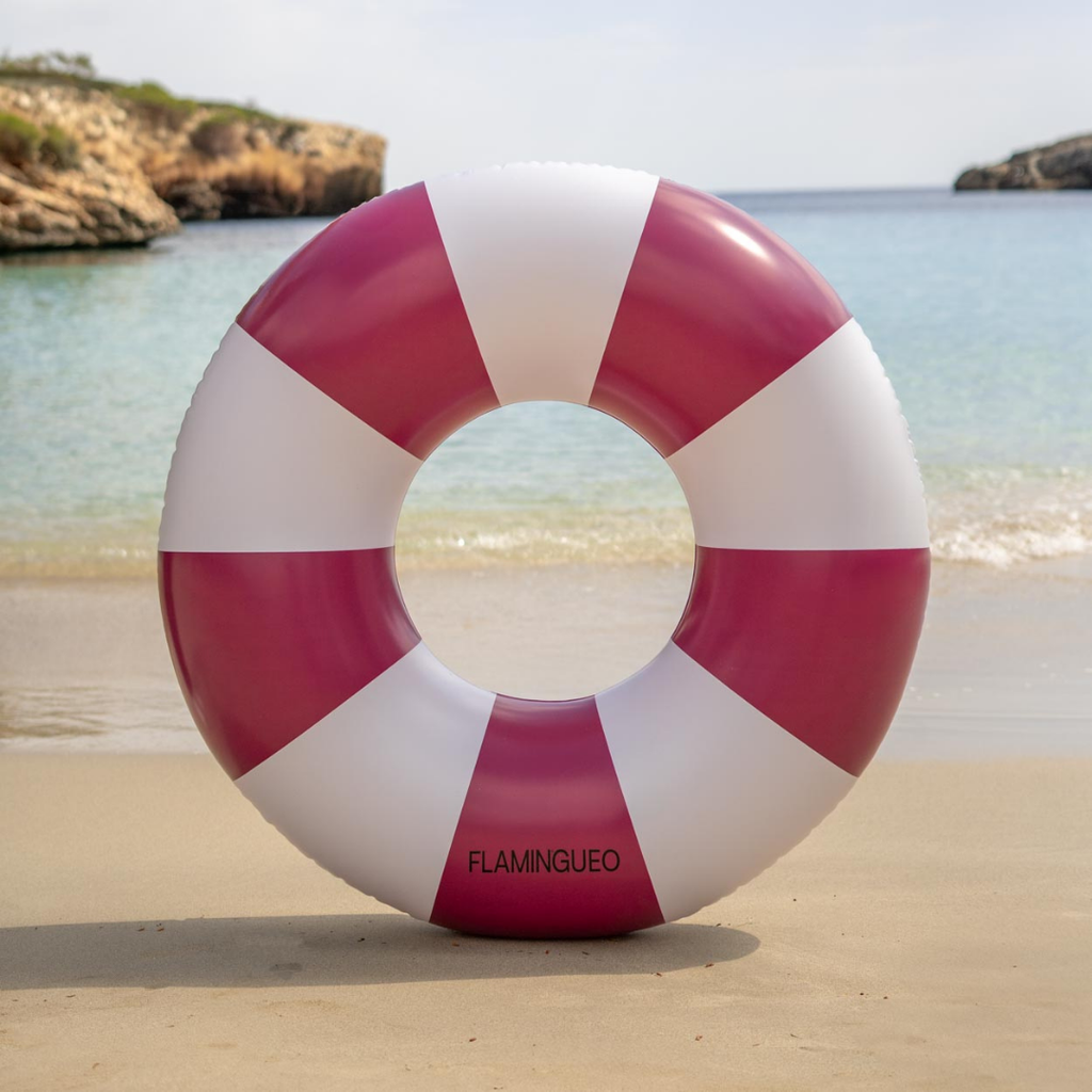 Πλωτό σωσίβιο Donut Flamingueo Alabama 110×110 cm σε μπορντώ και λευκές ρίγες