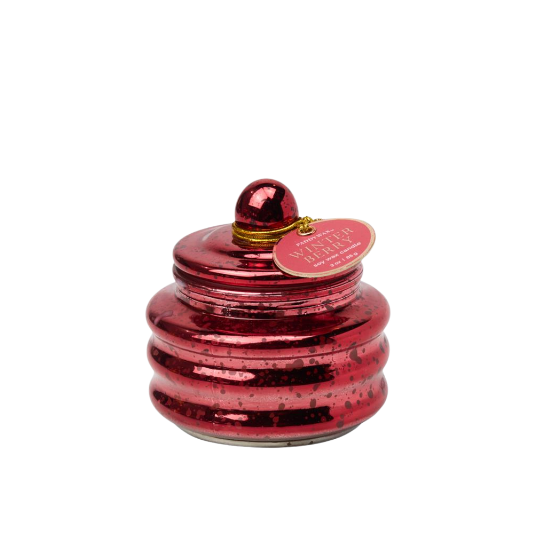 Κόκκινο κερί Beam 85g με καπάκι, αρωματισμένο με Winter Berry, ιδανικό για διακόσμηση.