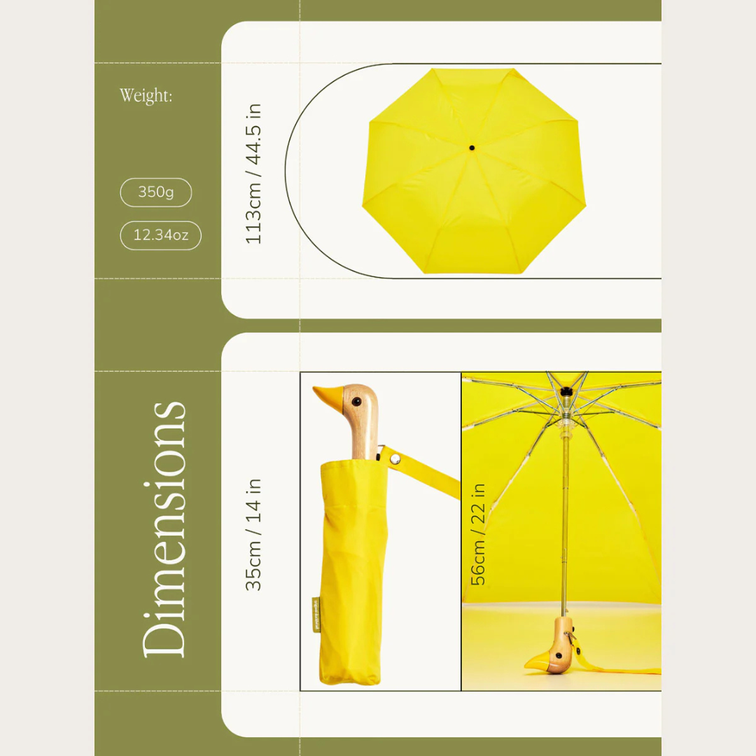Yellow Duck Compact Umbrella με ξύλινη λαβή πάπιας και πολύχρωμο μοτίβο – The Ritual Project