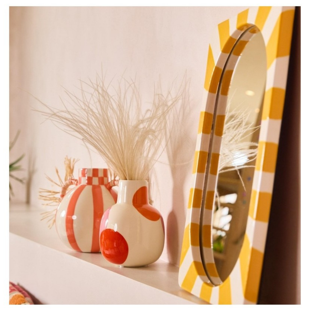 "Celia" Sunny Stripes Mirror | Hand-Painted Tabletop Mirror