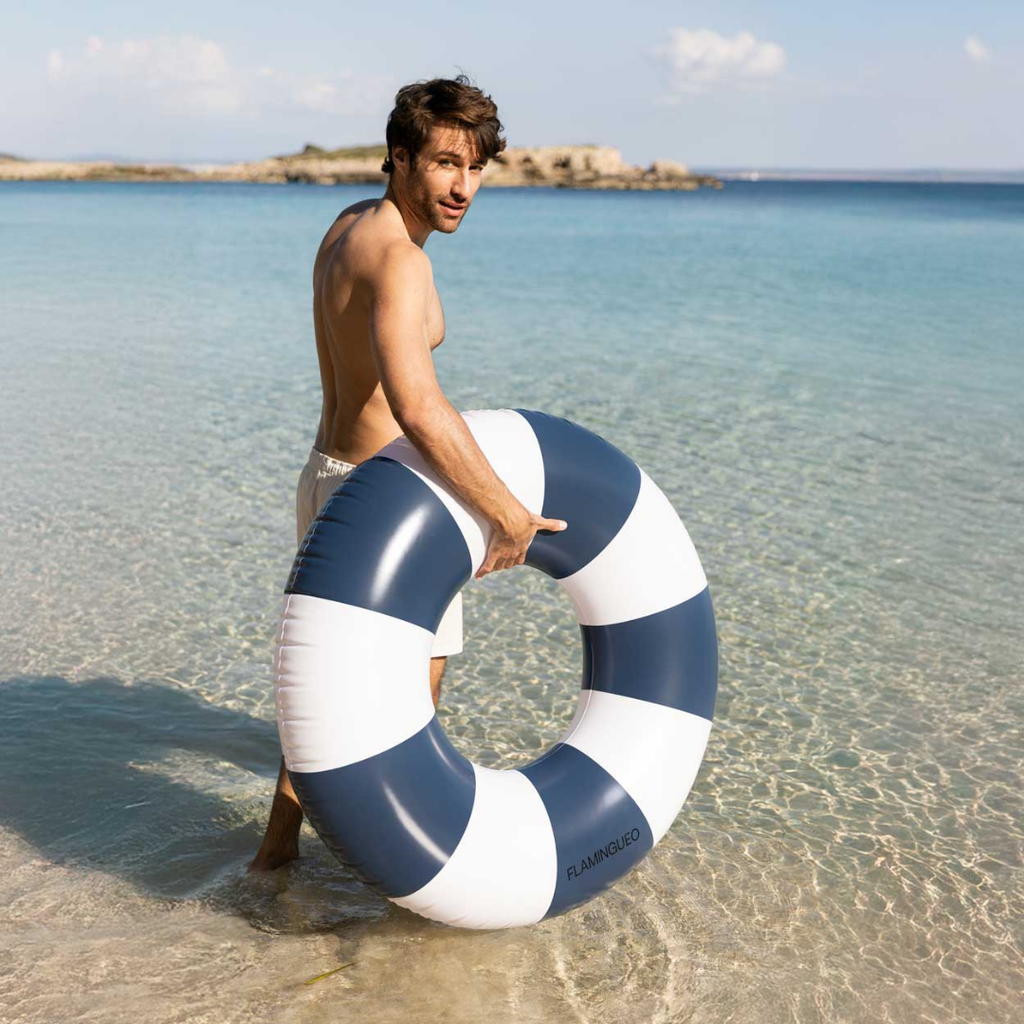 Flamingueo Alabama μπλε donut floatie 110×110 cm με λευκές λωρίδες