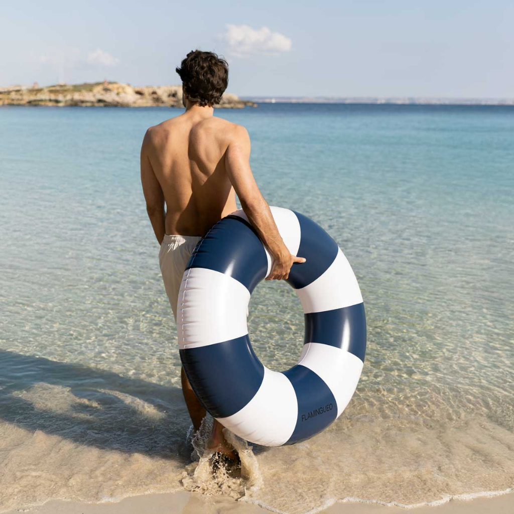 Flamingueo Alabama μπλε donut floatie 110×110 cm με λευκές λωρίδες