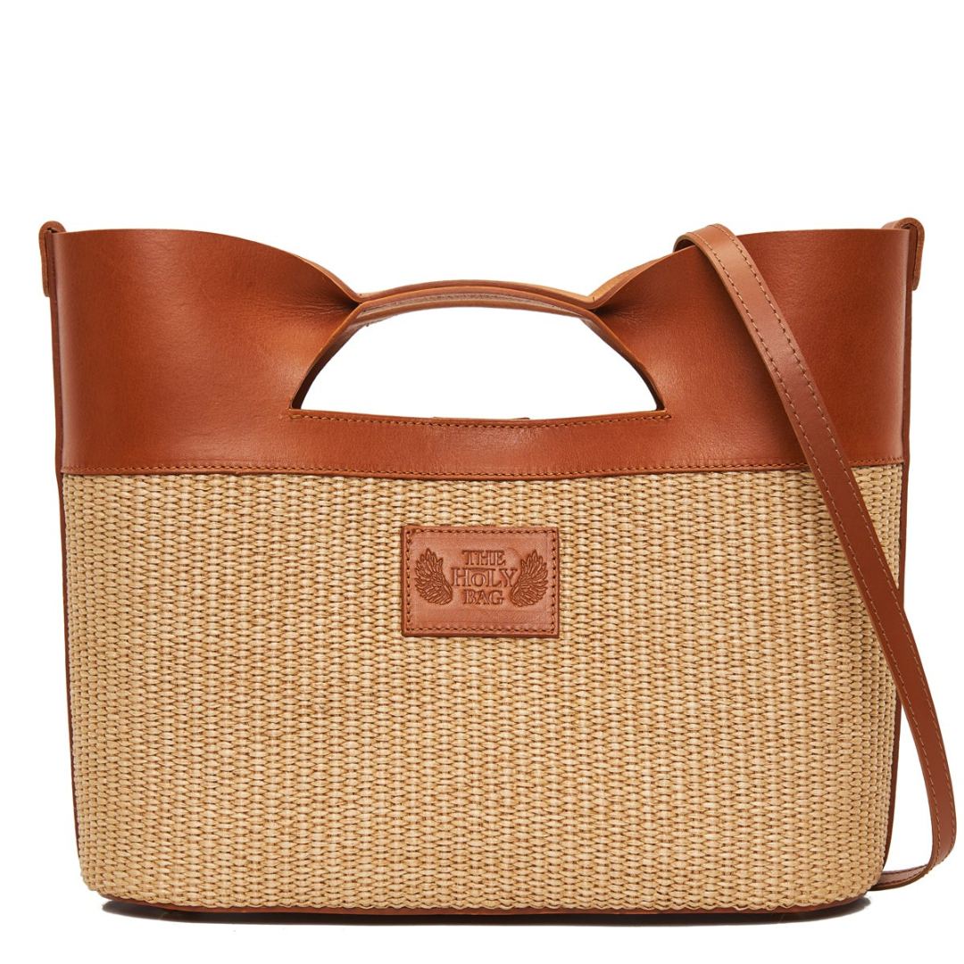 Canis Major Mini | Τσάντα tote από ψάθα & δέρμα