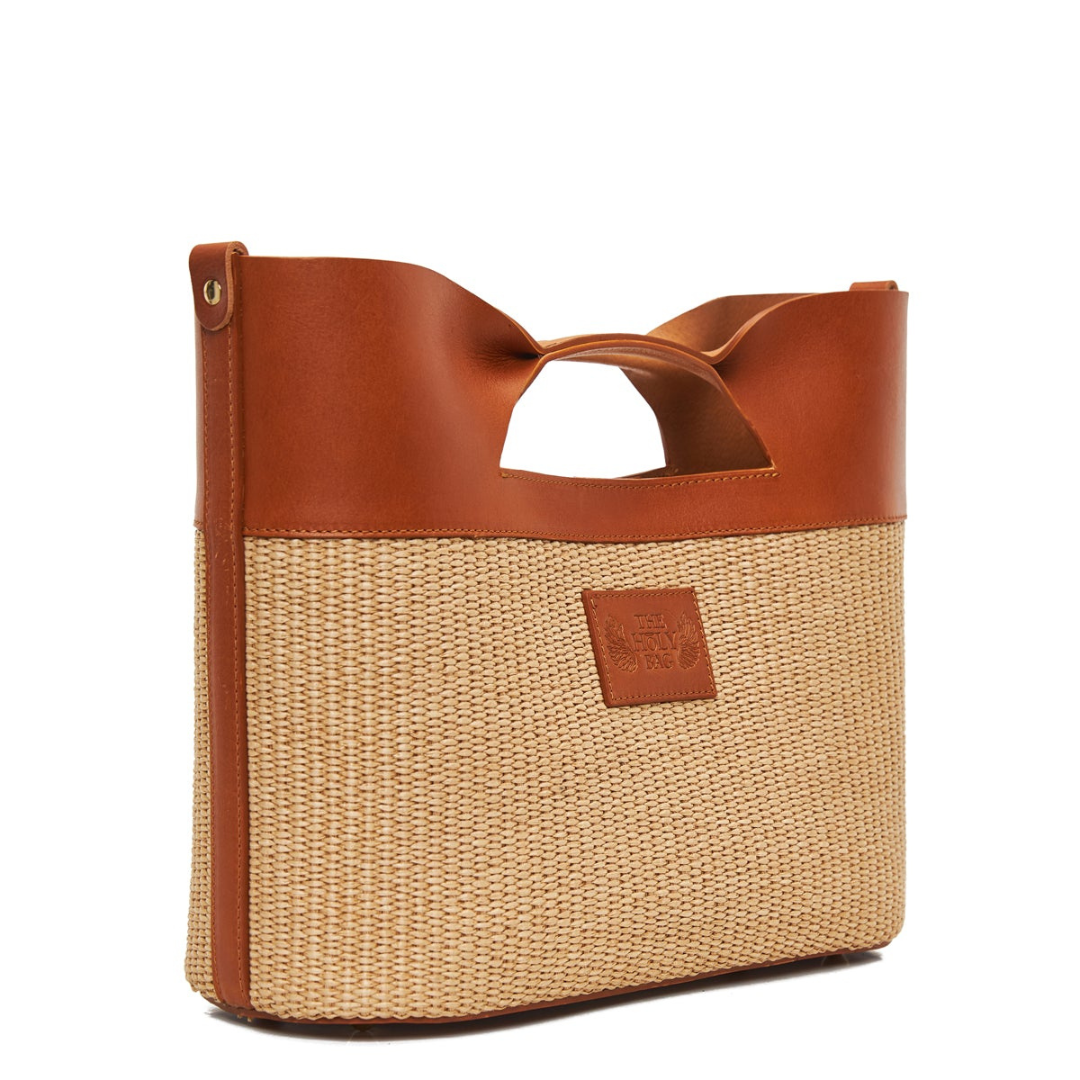 Canis Major Mini | Τσάντα tote από ψάθα & δέρμα