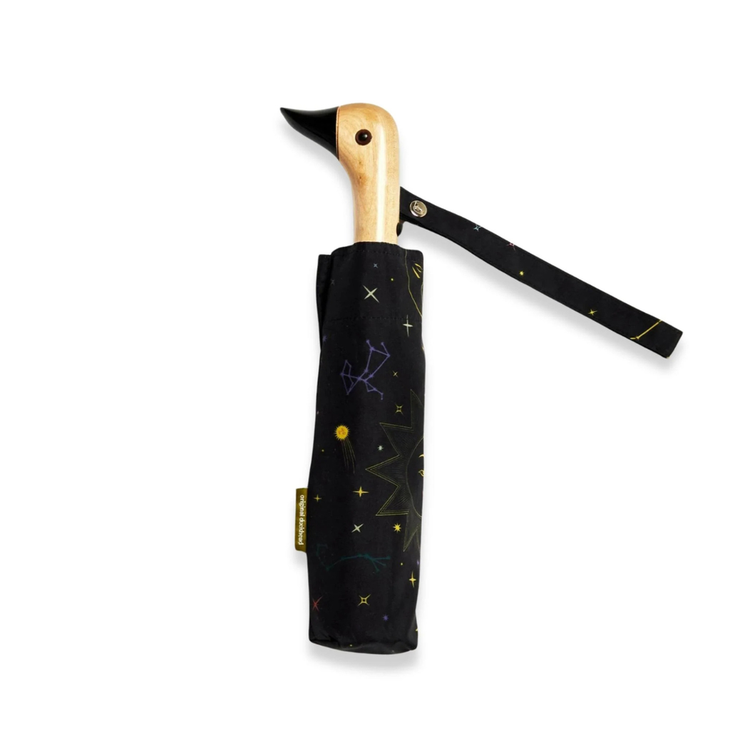 Zodiac Duck Compact Umbrella με ξύλινη λαβή πάπιας και πολύχρωμο μοτίβο – The Ritual Project