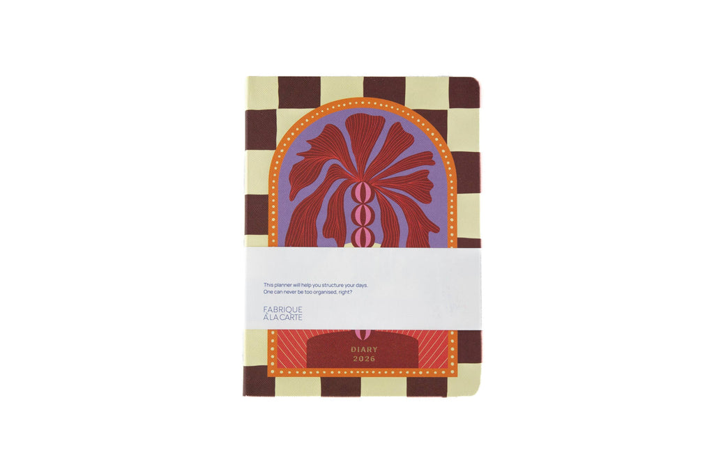Εβδομαδιαίο ημερολόγιο A-Journal Fabrique 2026 με υφασμάτινη αίσθηση και σχέδιο καρό με φοίνικες (Checkered Palm).