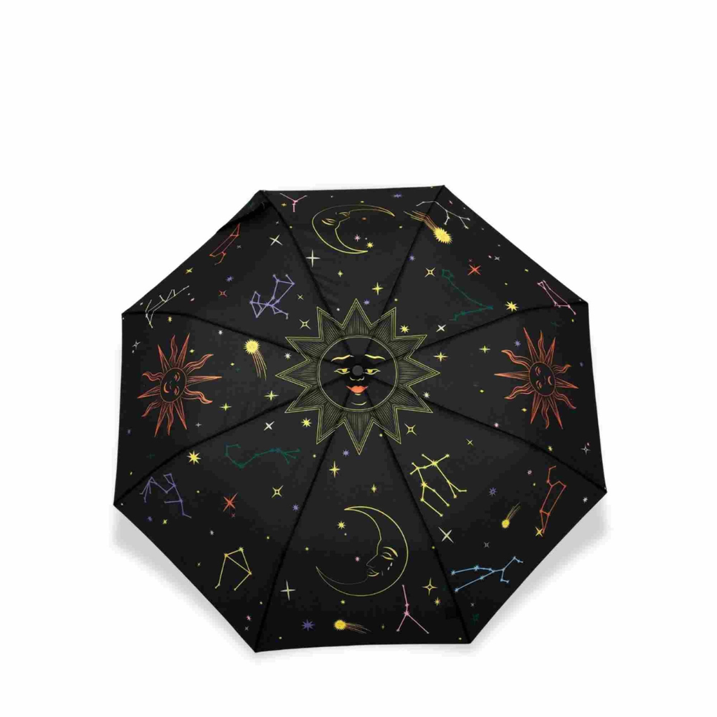 Zodiac Duck Compact Umbrella με ξύλινη λαβή πάπιας και πολύχρωμο μοτίβο – The Ritual Project