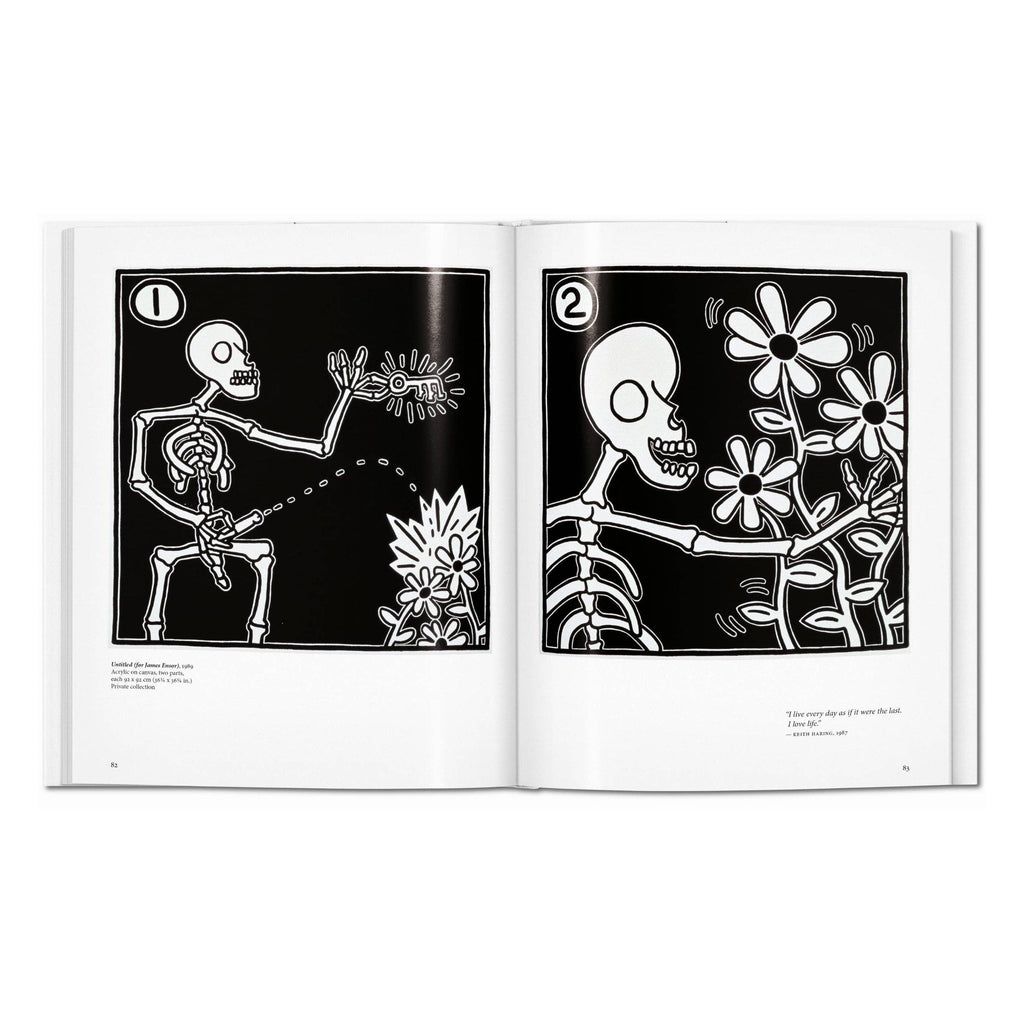Το σκληρόδετο βιβλίο "Haring" από τη σειρά Basic Art Series του εκδοτικού οίκου TASCHEN, με έντονο, χαρακτηριστικό artwork του Keith Haring στο εξώφυλλο.
