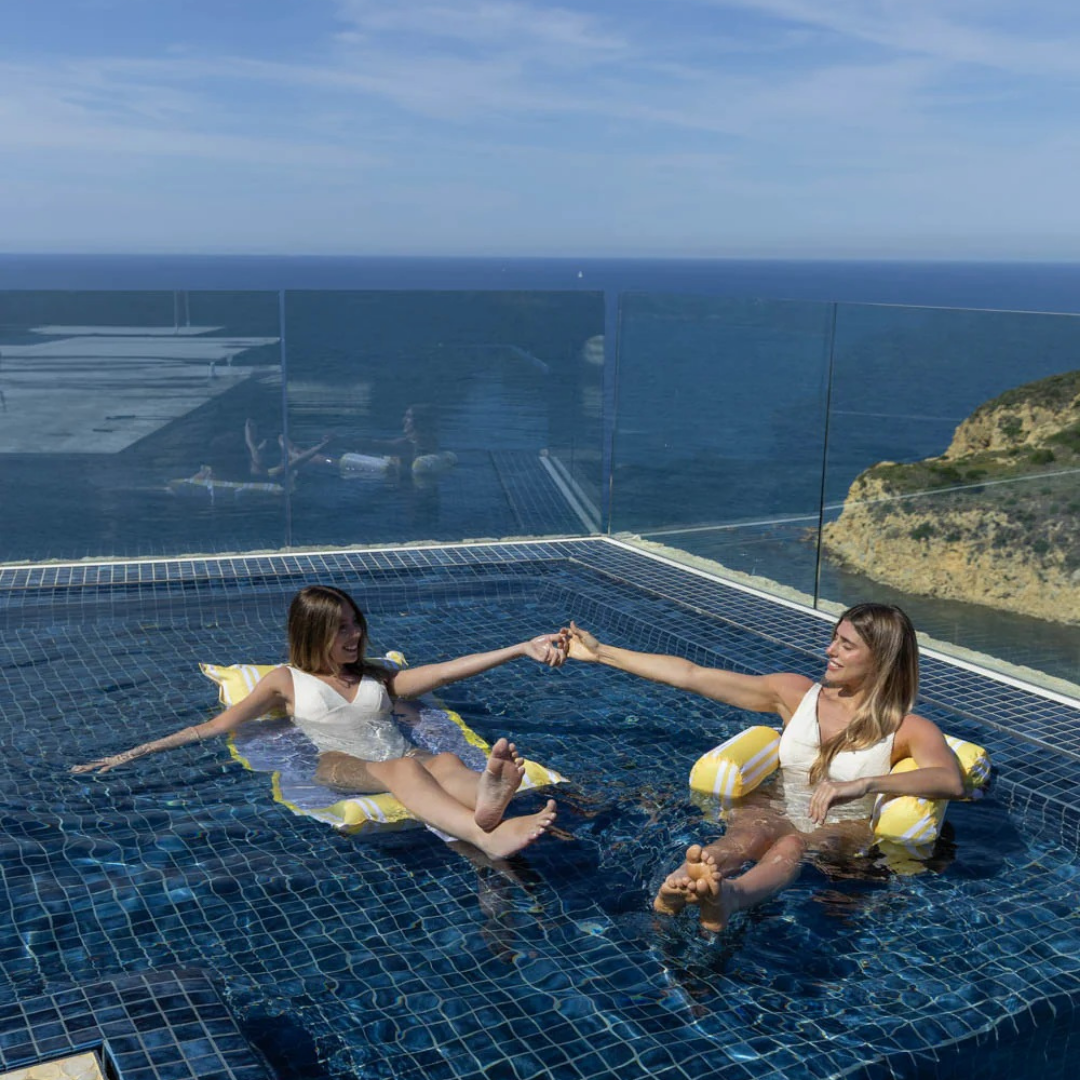 Κίτρινο Flamingueo Gala πλωτό κάθισμα με ρίγες για pool & beach