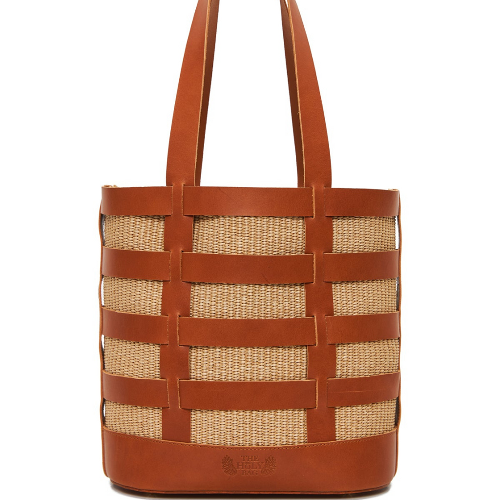 Nissos | Tote τσάντα ώμου από ψάθα & δέρμα