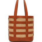 Nissos | Tote shoulder bag made of straw & leather