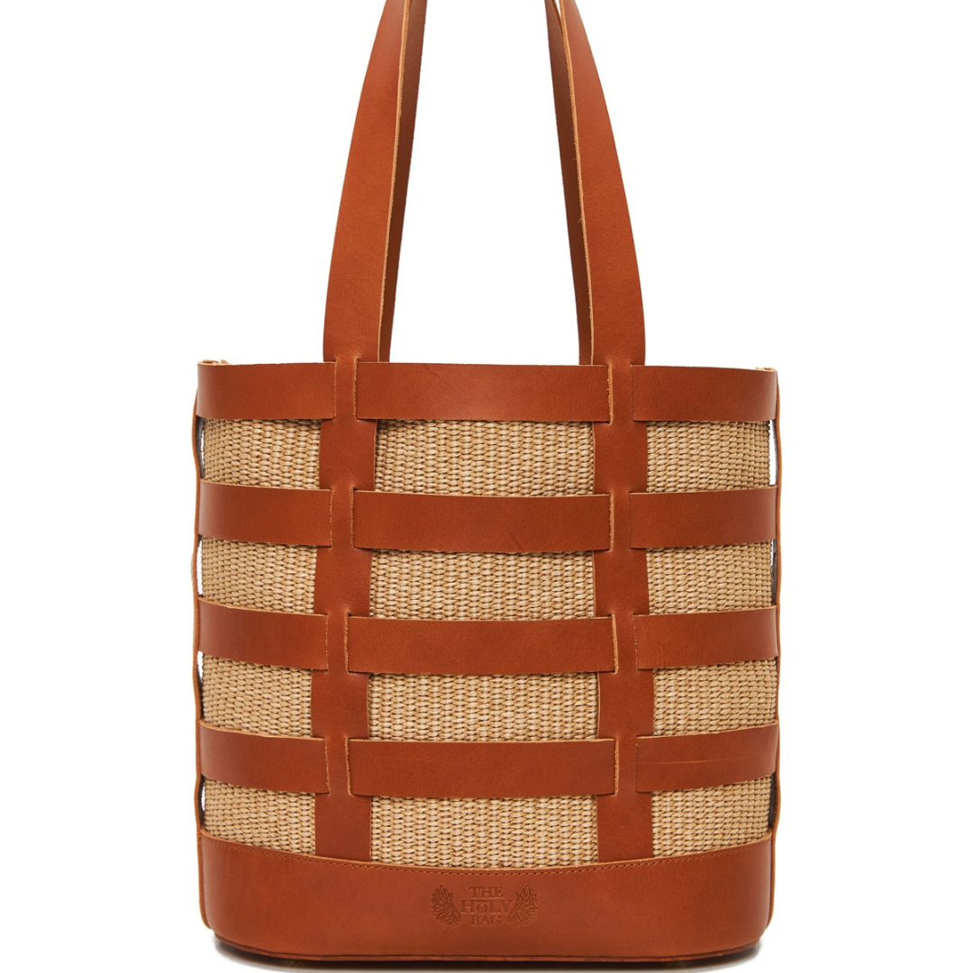 Nissos | Tote τσάντα ώμου από ψάθα & δέρμα