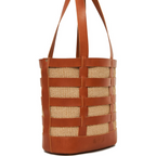 Nissos | Tote shoulder bag made of straw & leather