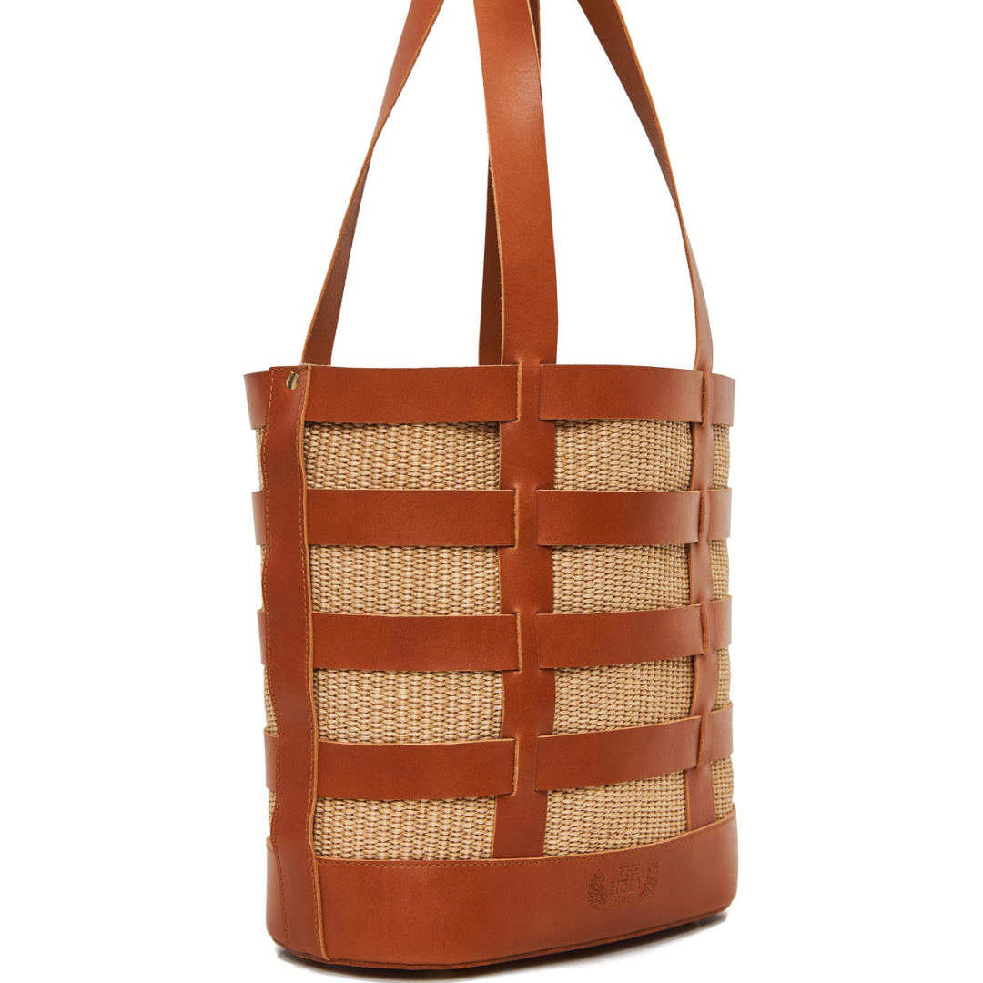 Nissos | Tote τσάντα ώμου από ψάθα & δέρμα