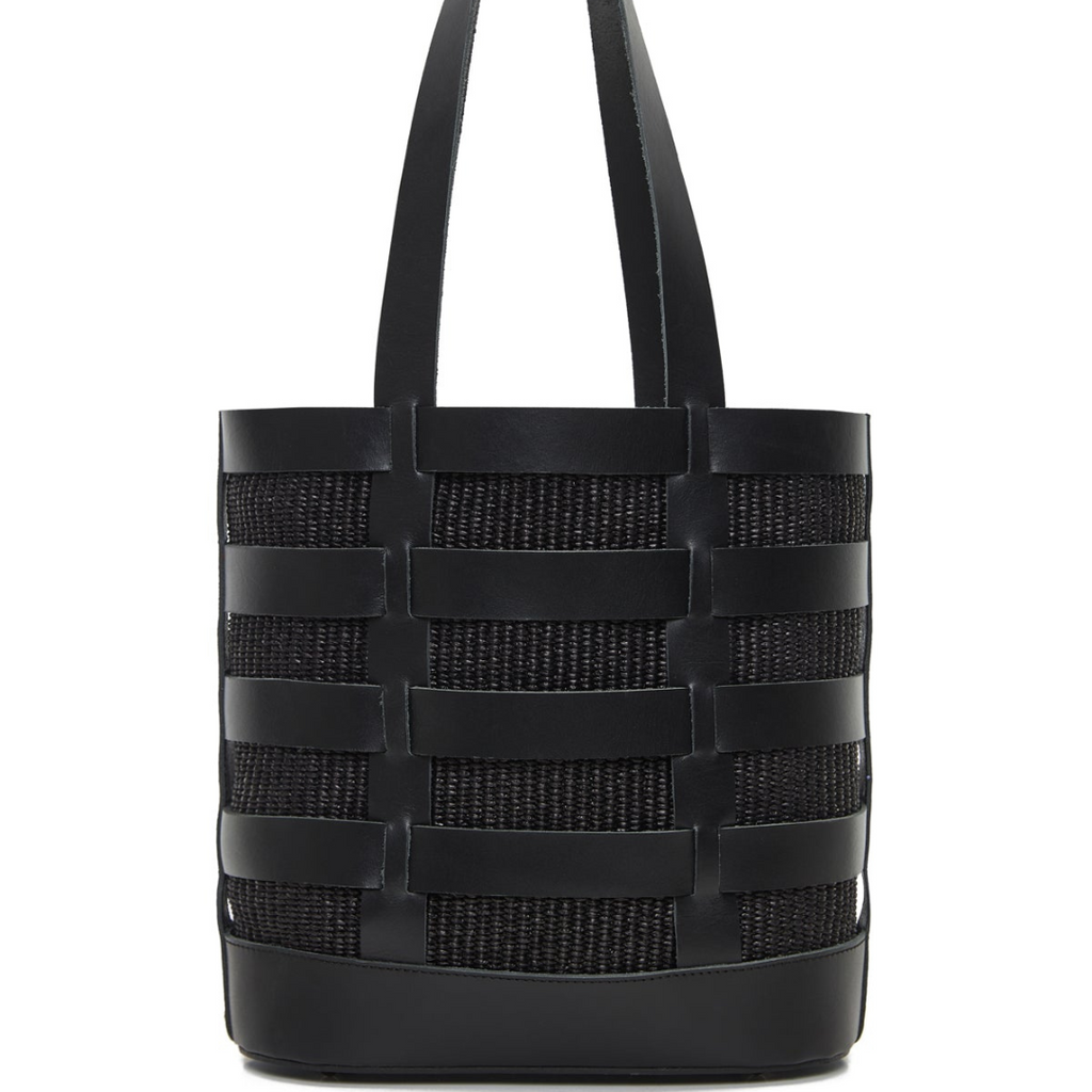 Nissos | Tote τσάντα ώμου από ψάθα & δέρμα