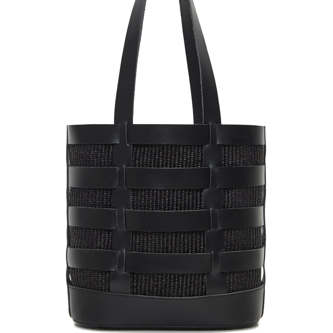 Nissos | Tote τσάντα ώμου από ψάθα & δέρμα