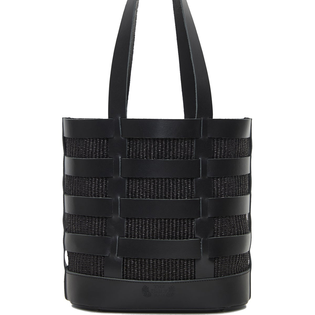 Nissos | Tote τσάντα ώμου από ψάθα & δέρμα