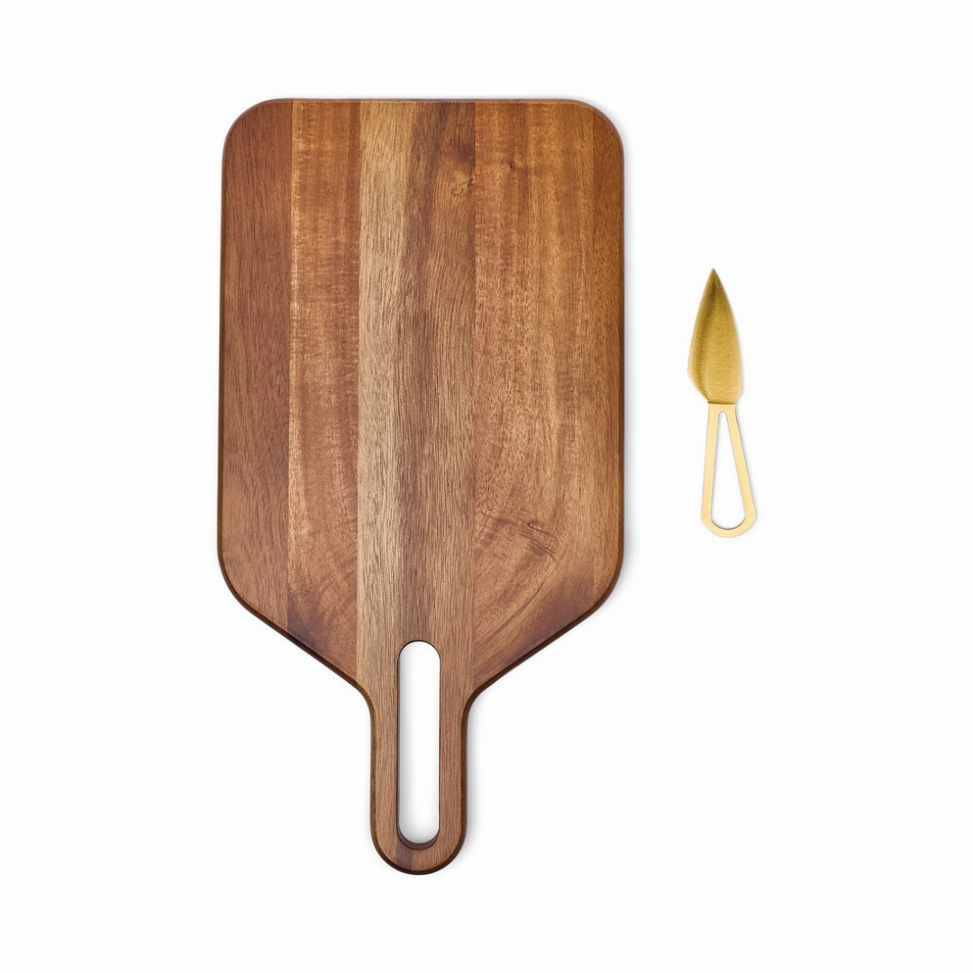 The Garth – Board & Knife Set | Acacia Wood & Χρυσό Inox