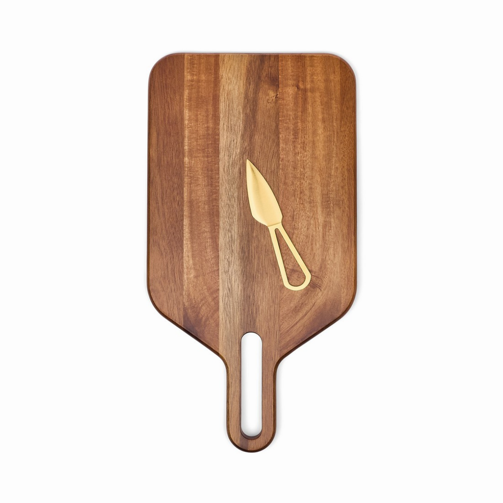 The Garth – Board & Knife Set | Acacia Wood & Χρυσό Inox