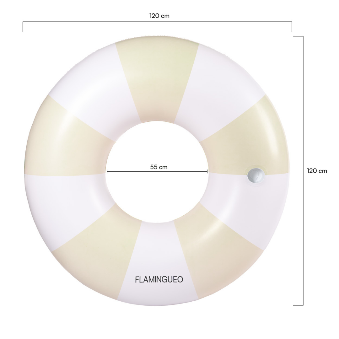 Large beige donut pool float PVC 0,28 mm with striped design