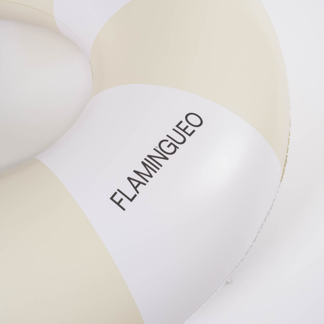 Large beige donut pool float PVC 0,28 mm with striped design