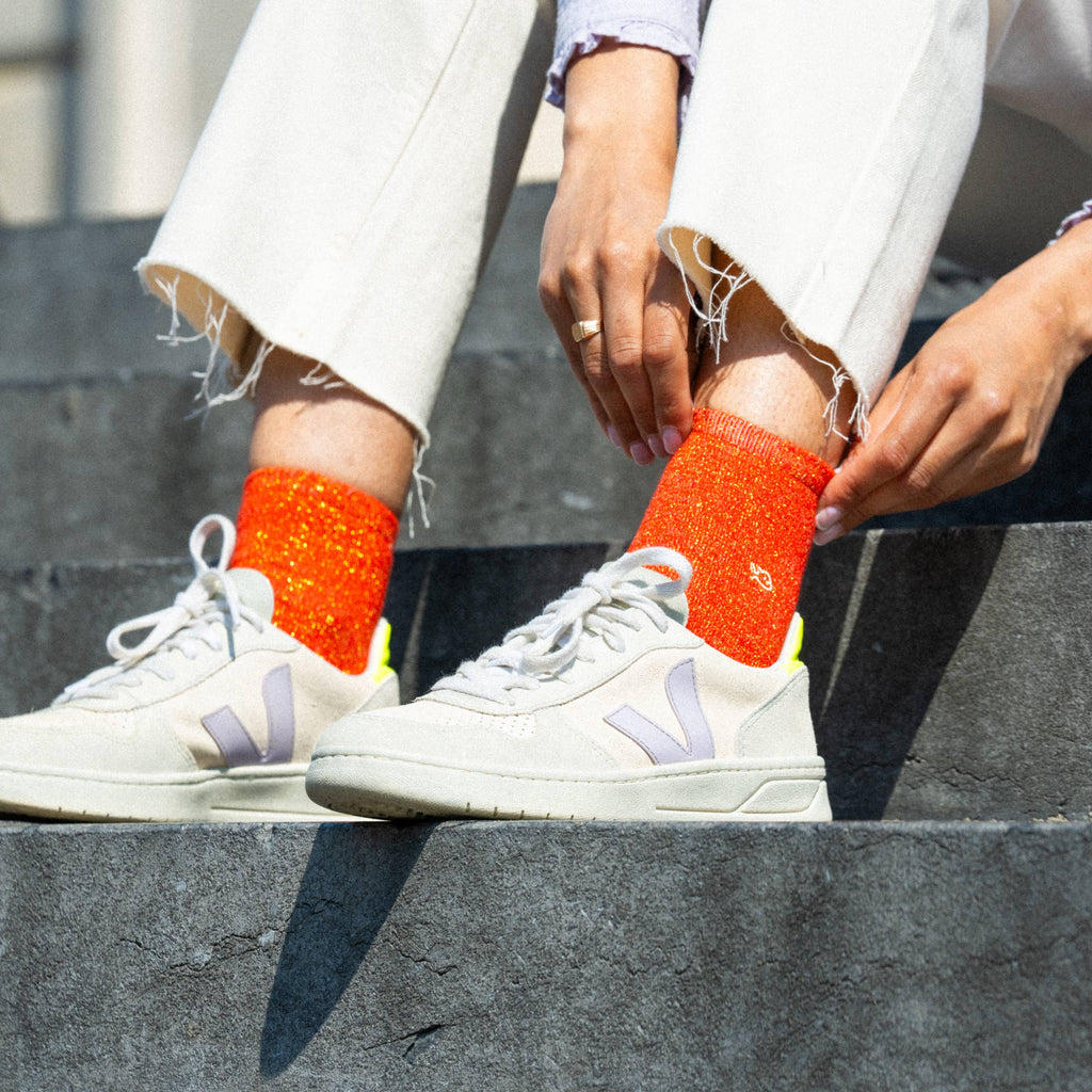 Sparkly socks in combed cotton Plain | Orange