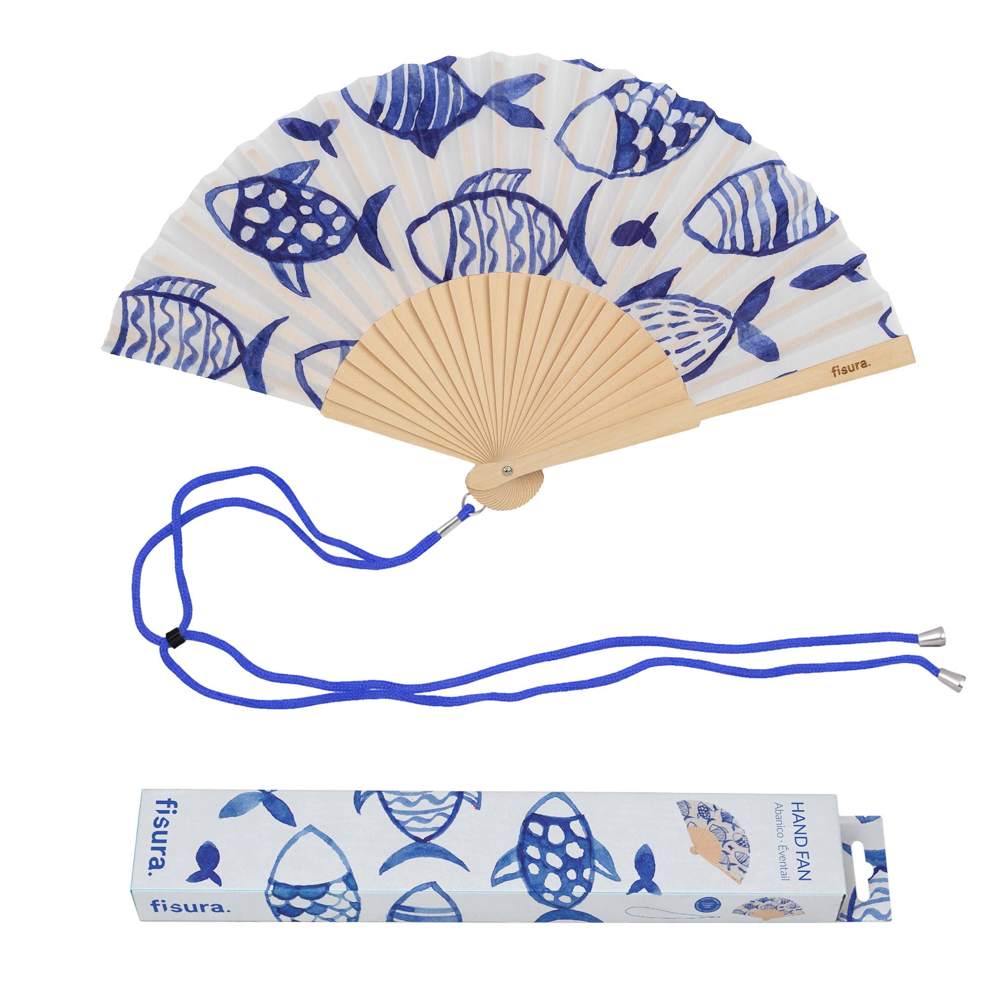 "Drawing Fish" fan | Wood & Fabric