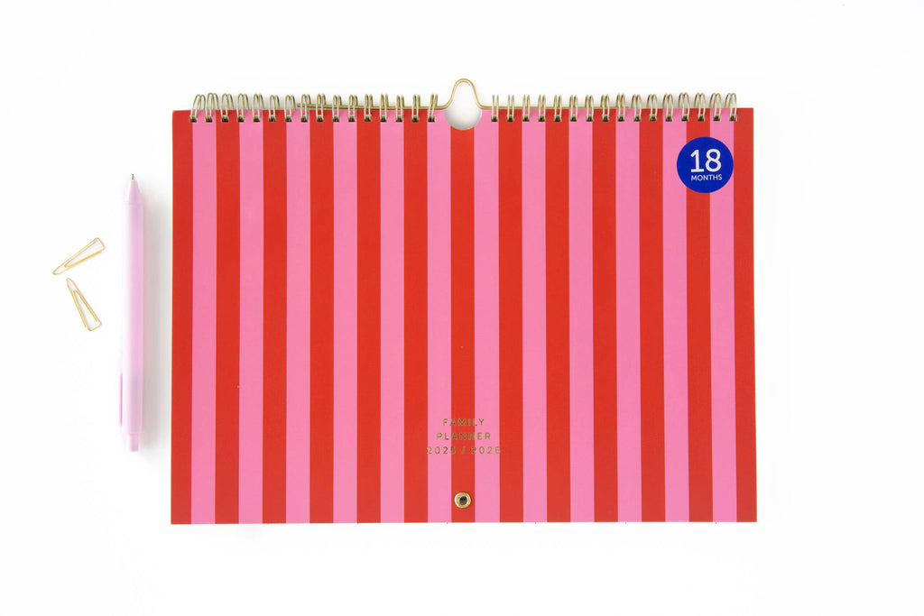 Fabric Family Planner 2025/2026 (18 Μήνες) | Οικογενειακός Οργανωτής | Stripes Pink