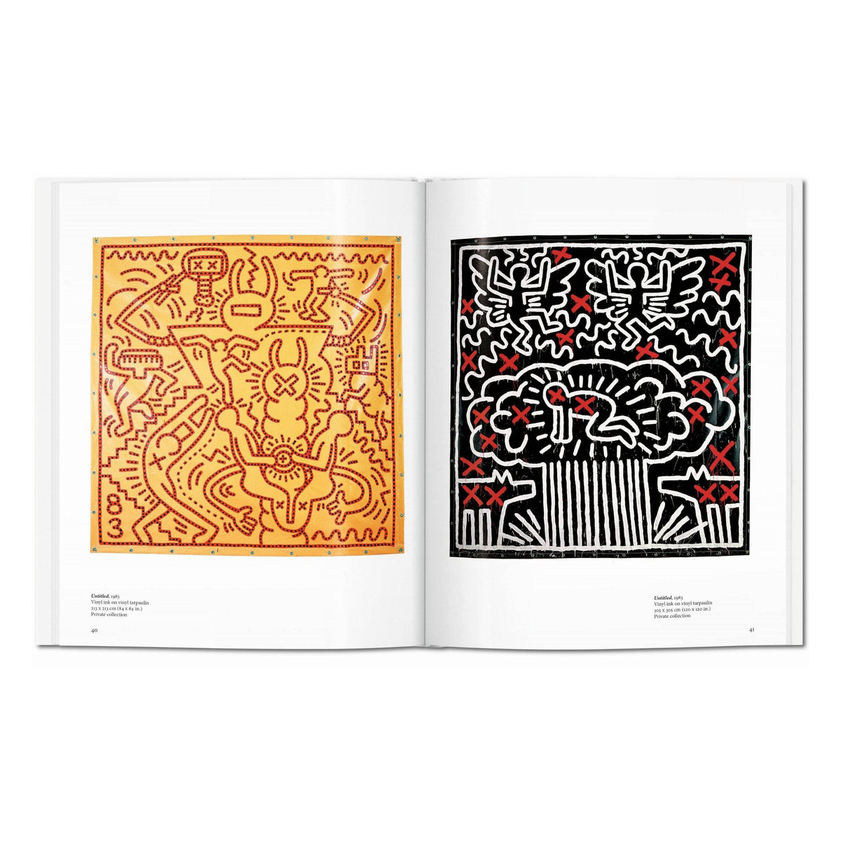 Το σκληρόδετο βιβλίο "Haring" από τη σειρά Basic Art Series του εκδοτικού οίκου TASCHEN, με έντονο, χαρακτηριστικό artwork του Keith Haring στο εξώφυλλο.