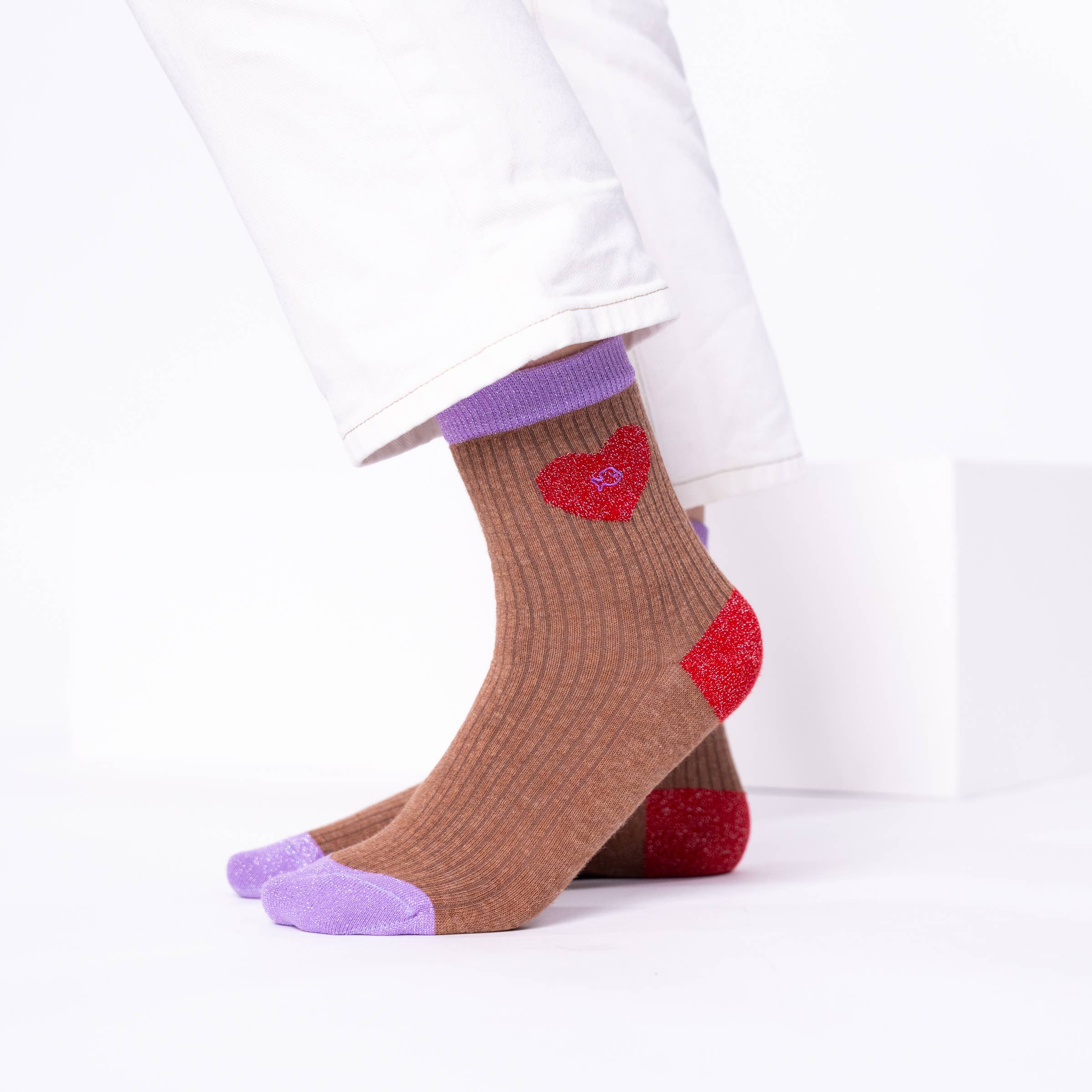 Combed cotton socks | Heart Brown and red