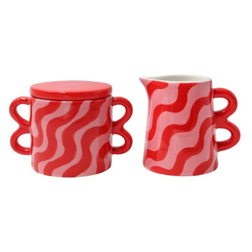 Que Rico σετ γαλατιέρας και ζαχαριέρας Milk Jug Sugar Pot Set με Happy Waves pattern