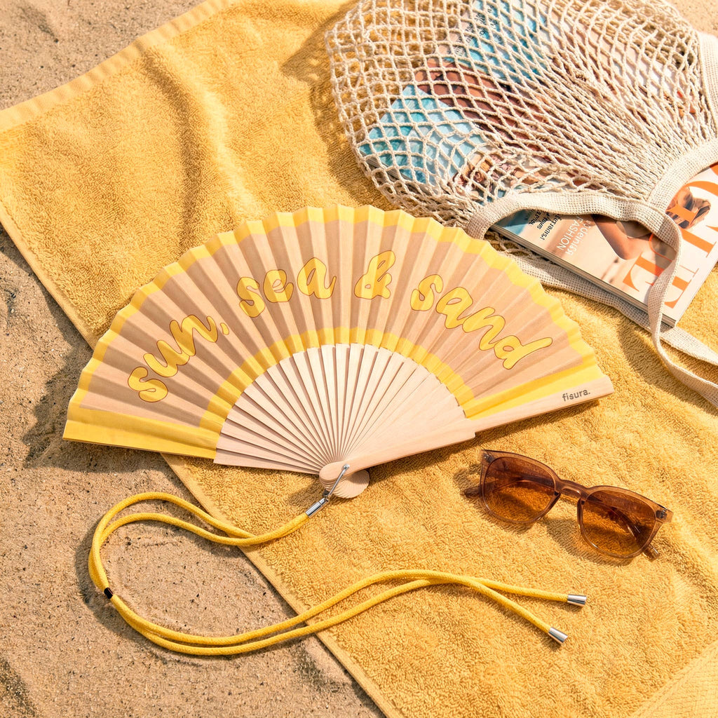"Sun, Sea & Sand" fan | Wood & Fabric