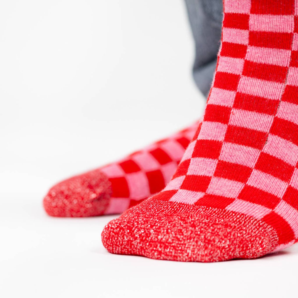 Plaid socks | Red and pink