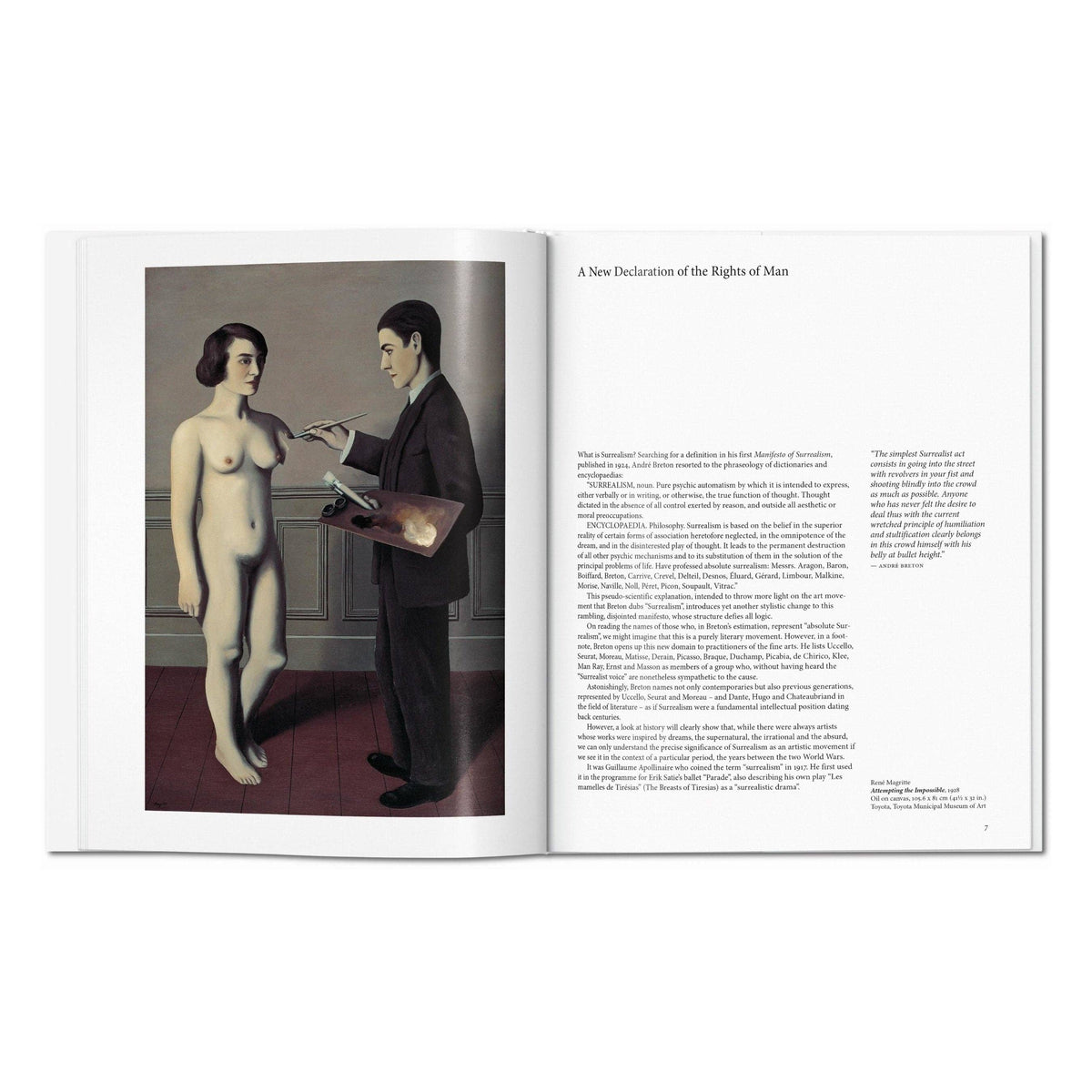 Το σκληρόδετο βιβλίο "Surrealism" της σειράς Basic Art Series του εκδοτικού οίκου TASCHEN, με ένα εμβληματικό σουρεαλιστικό έργο τέχνης στο εξώφυλλο.