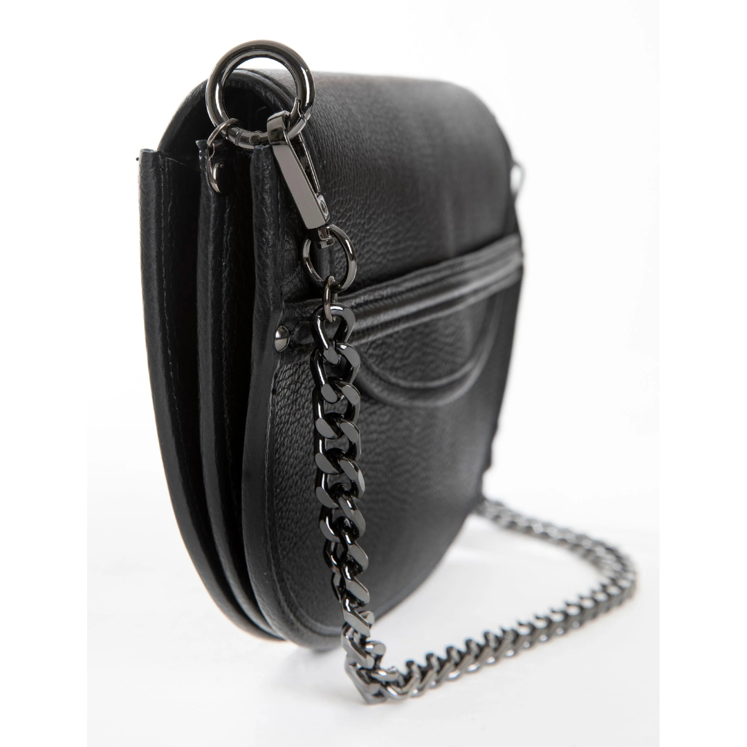 Jean leather shoulder bag with chain strap