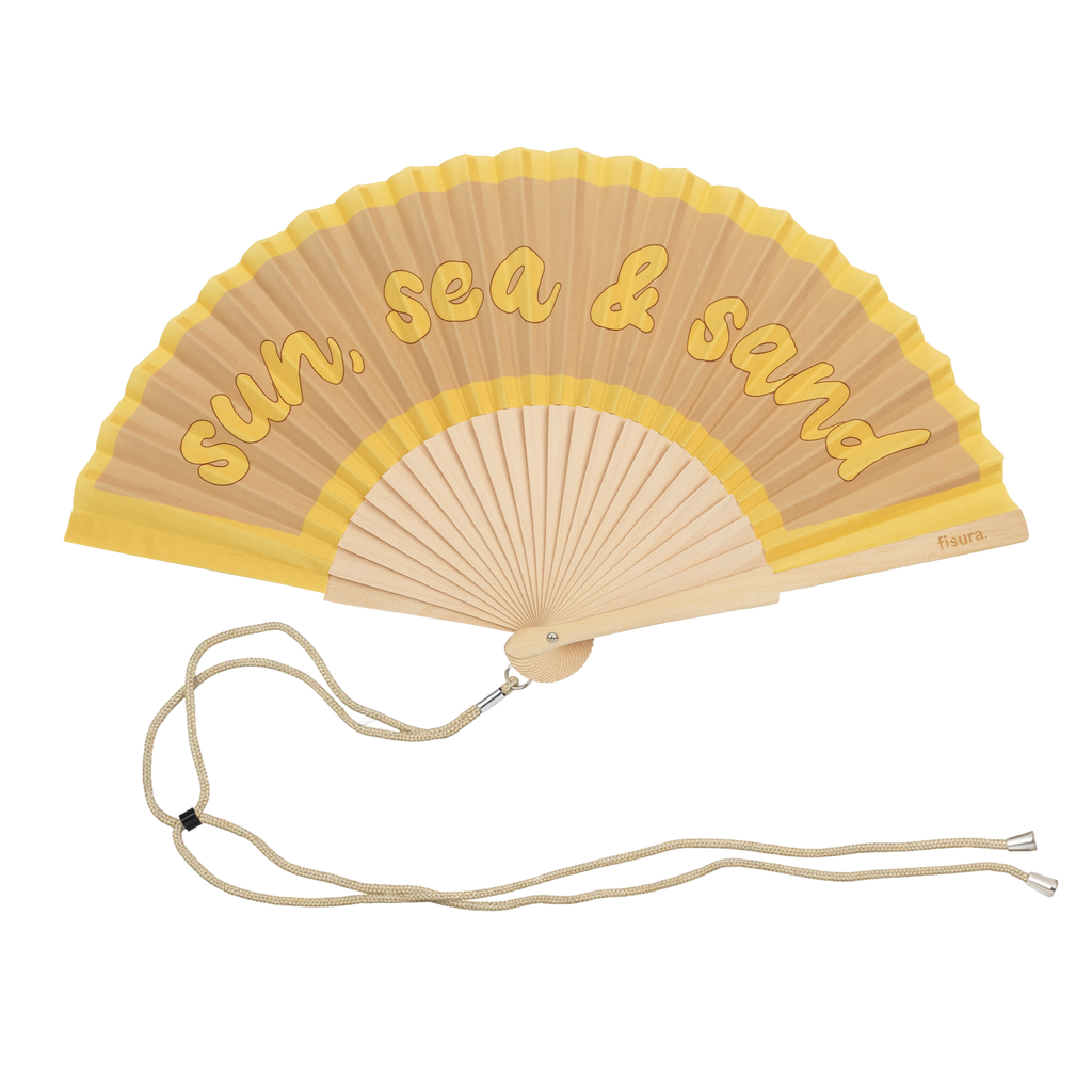 "Sun, Sea & Sand" fan | Wood & Fabric