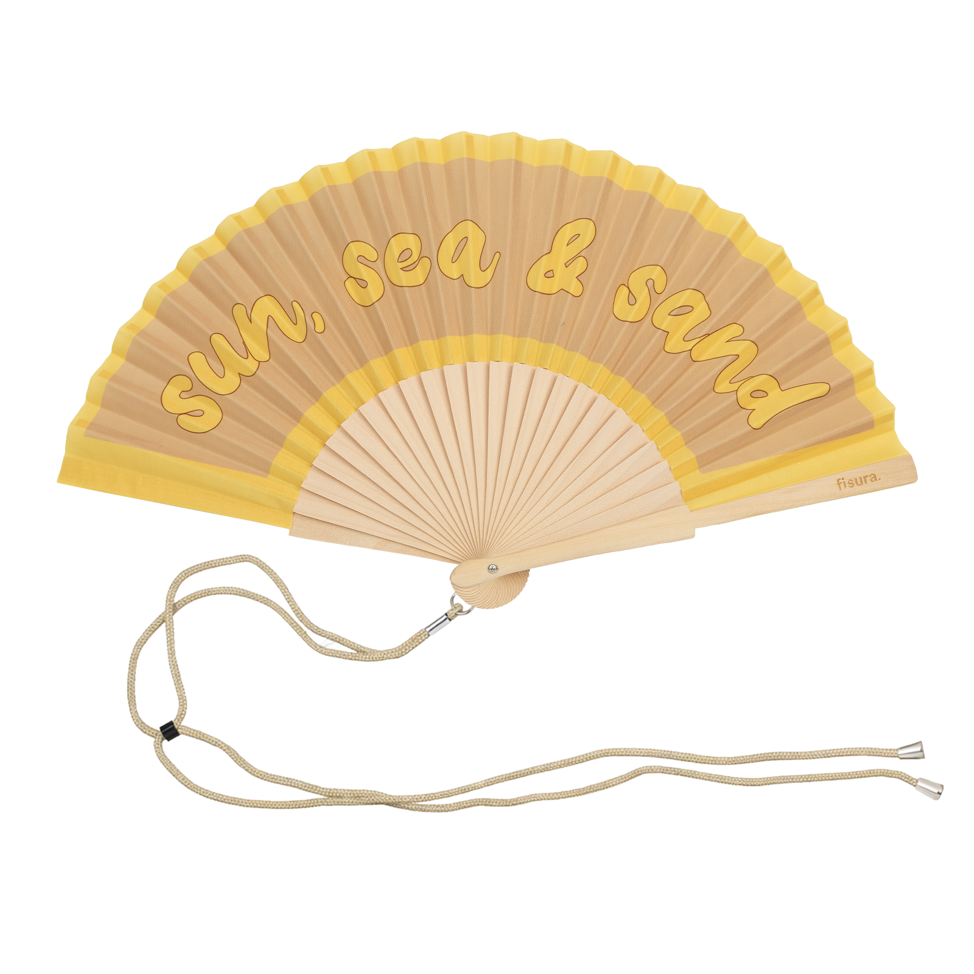 "Sun, Sea & Sand" fan | Wood & Fabric