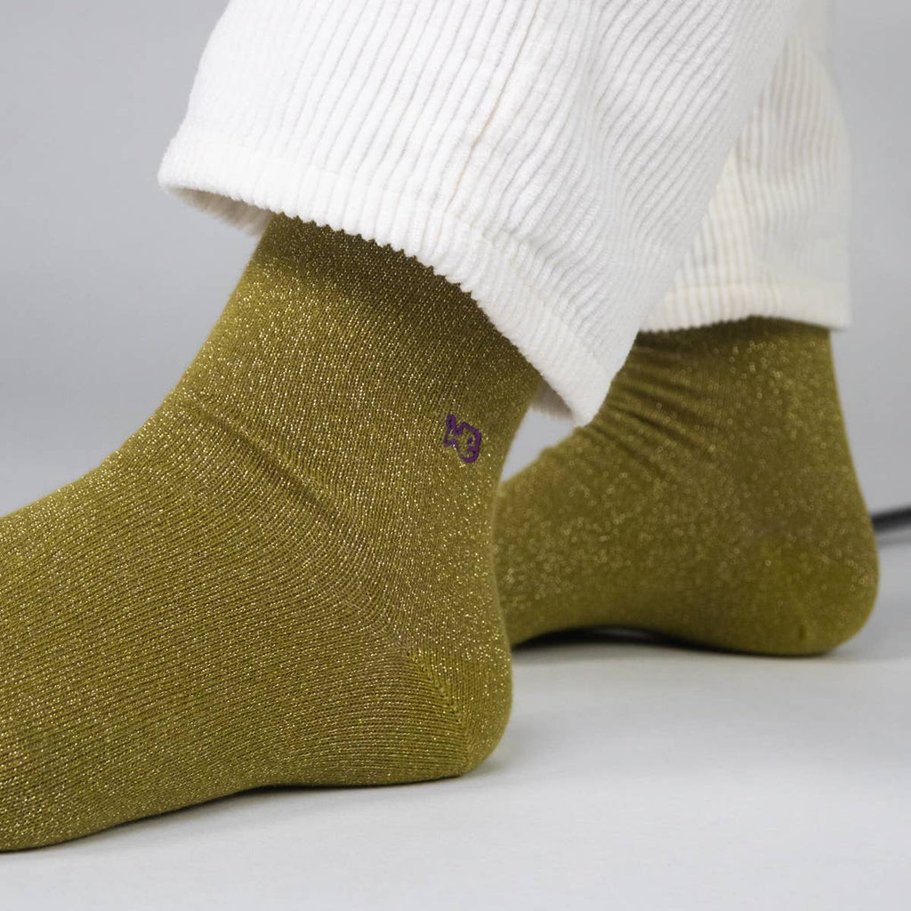 Plain combed cotton glitter socks | Olive