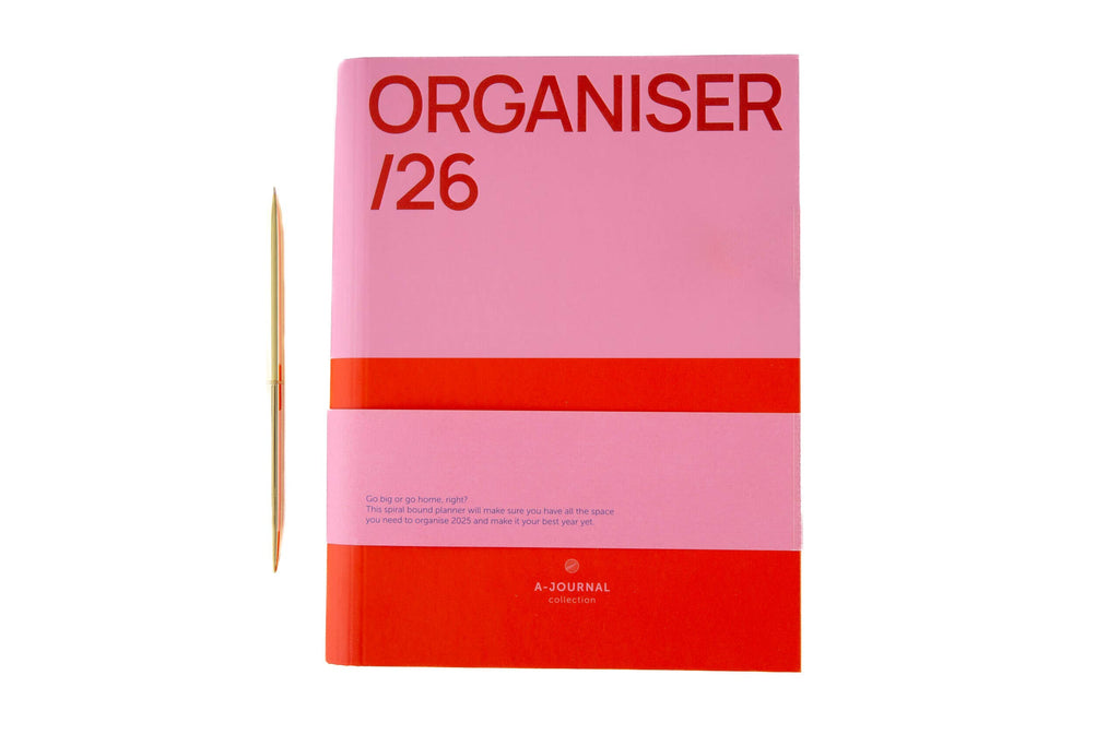 A-Journal Spiral Organiser 2026 | Pink Red (25 x 19cm)