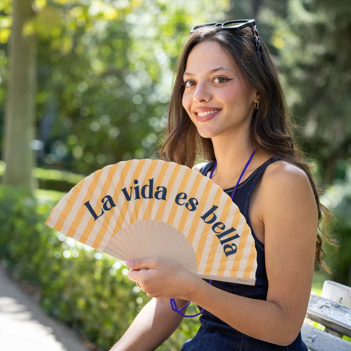 "Life Is Beautiful" fan | Wood & Fabric