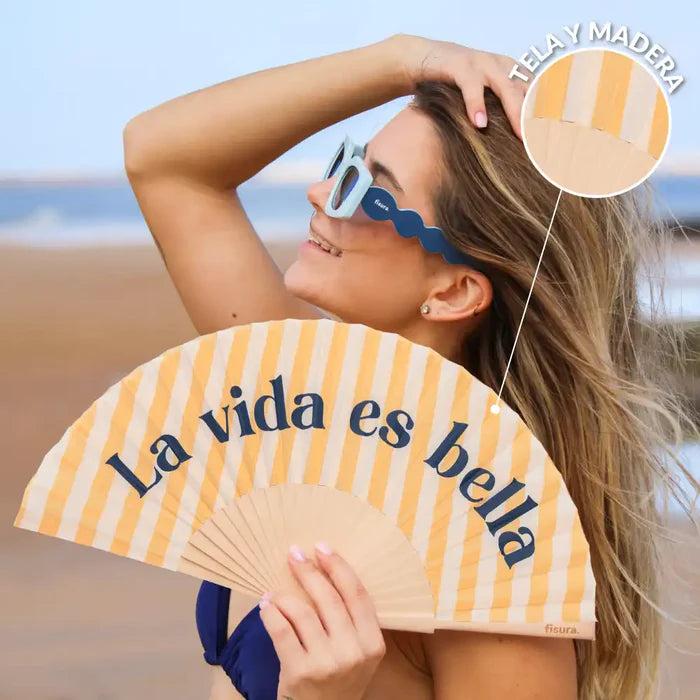 "Life Is Beautiful" fan | Wood & Fabric