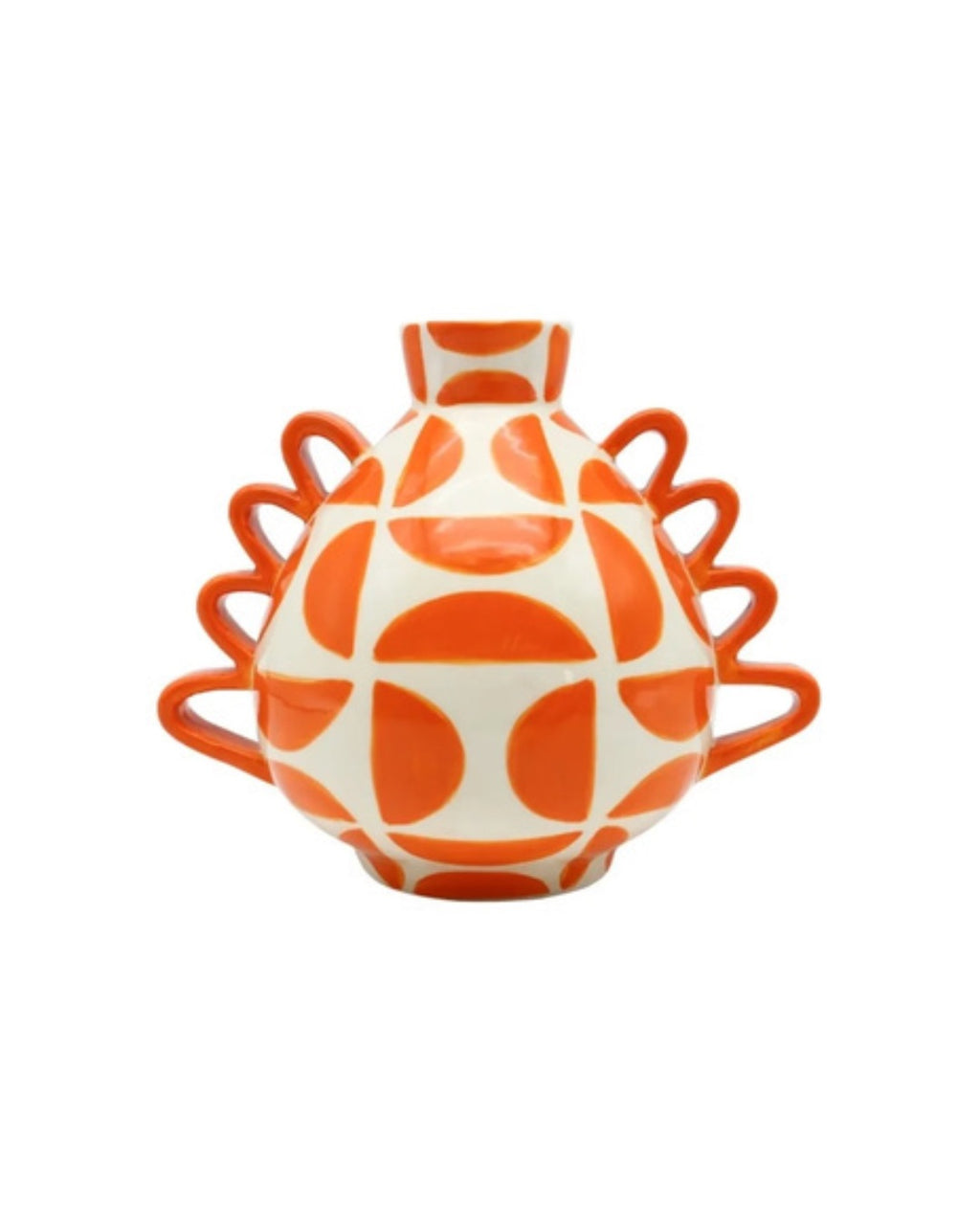 Χειροποίητο κεραμικό βάζο Qué Rico Manolo με οργανικό σχήμα και πολύχρωμο καρό μοτίβο Groovy Grids.