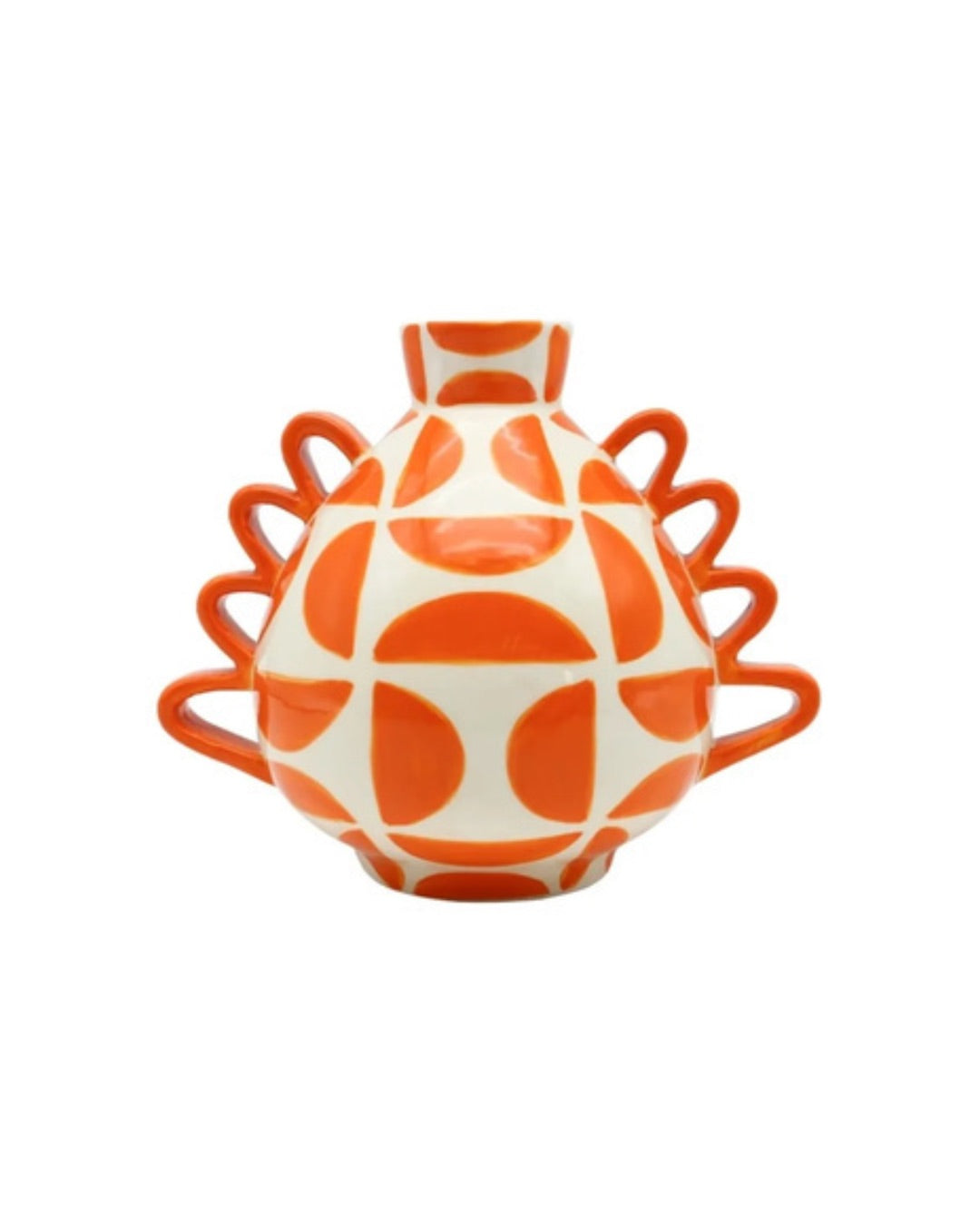 Χειροποίητο κεραμικό βάζο Qué Rico Manolo με οργανικό σχήμα και πολύχρωμο καρό μοτίβο Groovy Grids.