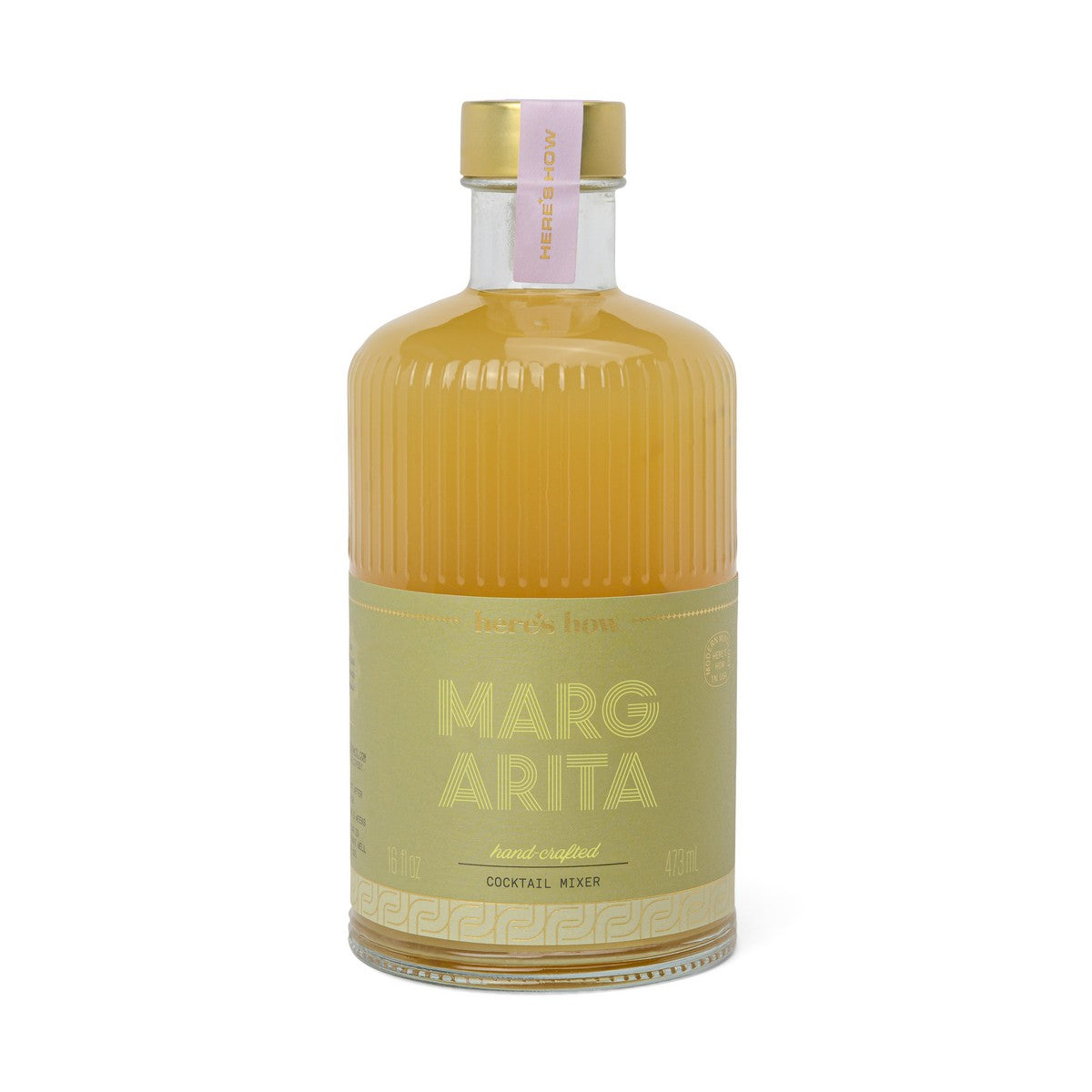Premium μη αλκοολούχο cocktail mix Margarita 500ml από τη Here & How σε κομψό, minimal γυάλινο μπουκάλι, ιδανικό για home bartending.