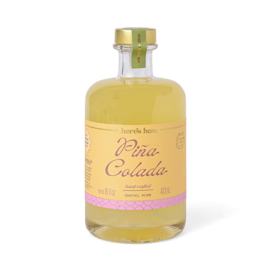 Here's How Piña Colada Cocktail Mix 500ml σε κομψό γυάλινο μπουκάλι, μη αλκοολούχο μίγμα για κοκτέιλ και mocktails.