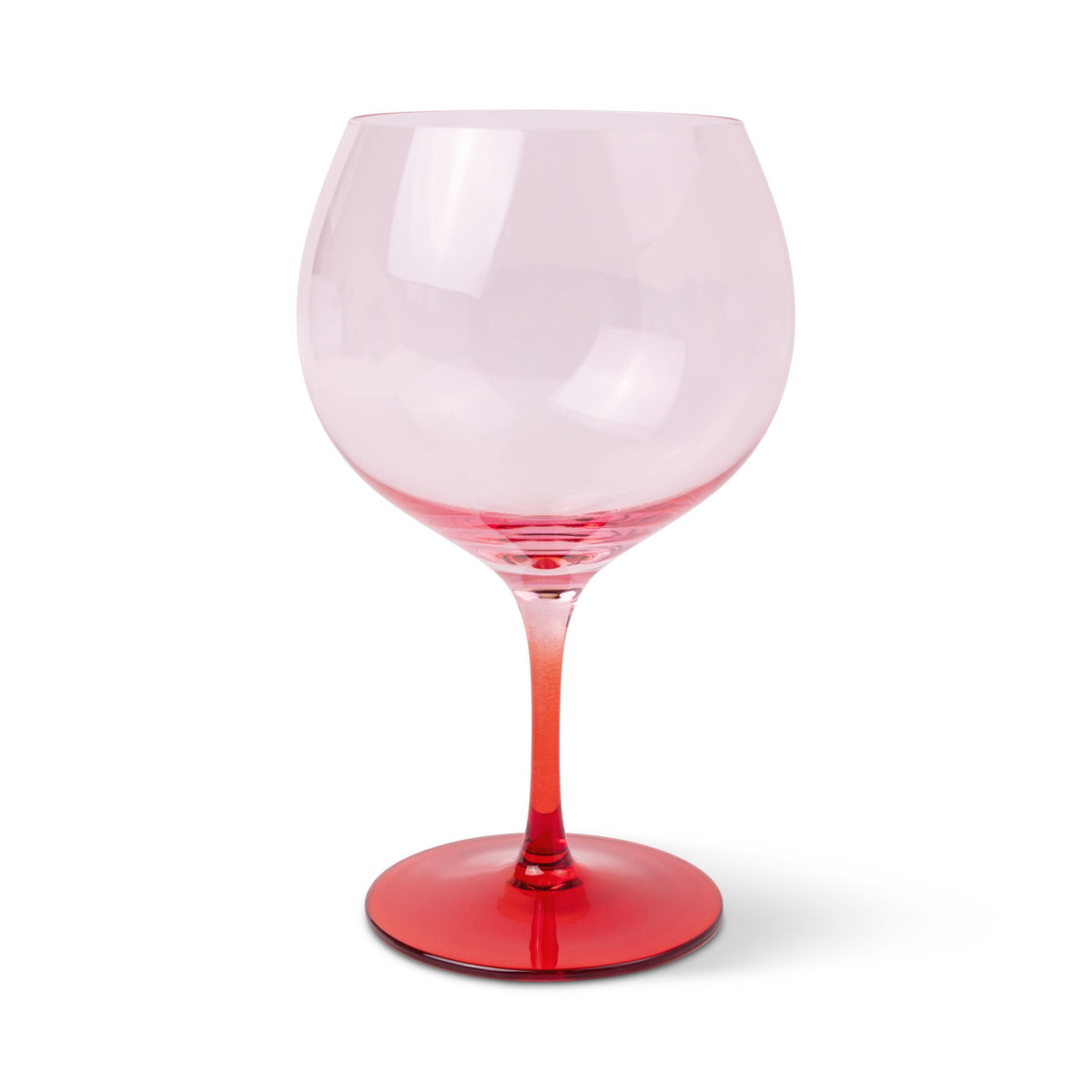 Σετ δύο premium ποτηριών τύπου Copa "The Charlie" 660ml από τη Here's How με κομψή χρωματική αντίθεση blush ροζ σώματος και cherry κόκκινης βάσης.