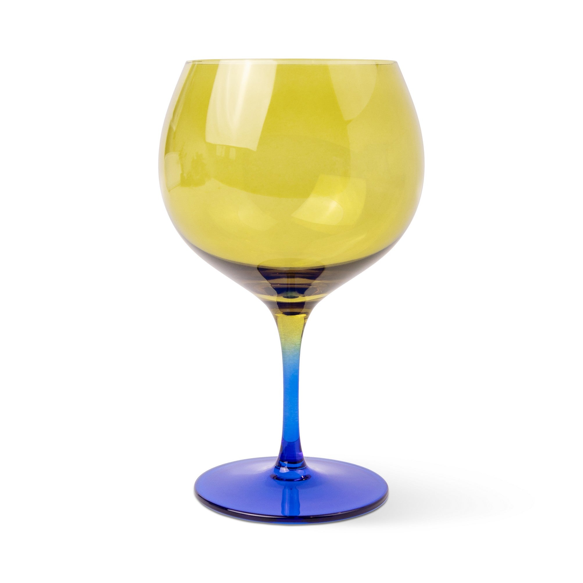 Σετ δύο premium ποτηριών τύπου Copa "The Charlie" 660ml από τη Here's How με εντυπωσιακή χρωματική αντίθεση λαδί (olive) σώματος και μπλε κοβαλτίου (cobalt) στη βάση.