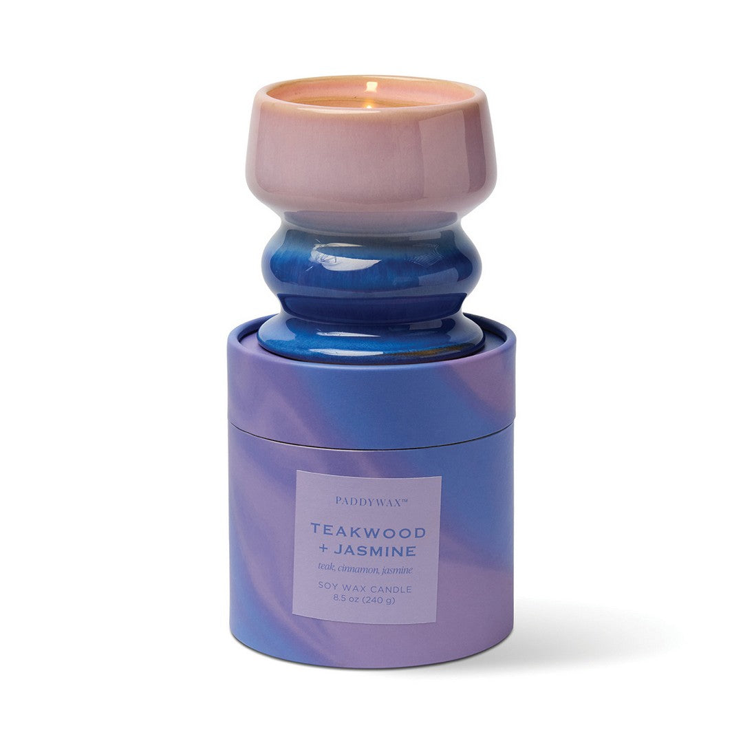 Αρωματικό κερί σόγιας Paddywax Melt Teakwood & Jasmine 226g σε οργανικό ματ κεραμικό δοχείο.